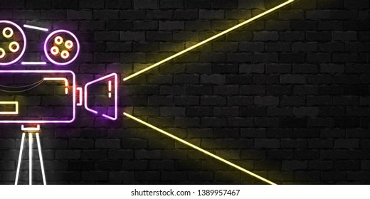 Vector realistic isolated neon sign of Cinema logo for template decoration and invitation covering on the wall background.
