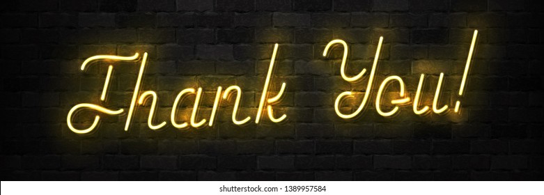 Vector realistic isolated neon sign of Thank You typography logo for template decoration and layout covering on the wall background.