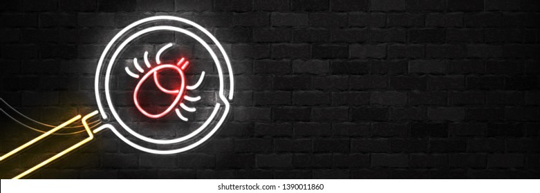 Vector realistic isolated neon sign of Ixodes Tick warning logo for template decoration and covering on the wall background. Concept of mite danger, disease and encephalitis precaution.