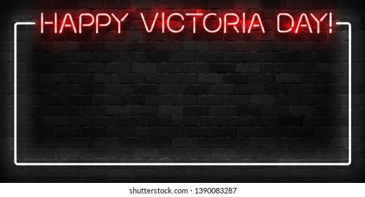 Vector realistic isolated neon sign of Happy Victoria Day in Canada frame logo for template decoration and layout covering on the wall background.