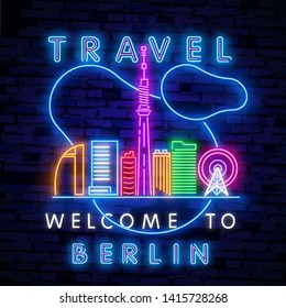 Vector realistic isolated neon sign of Welcome to Berlin typography logo for decoration and covering on the wall background.