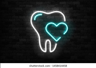 Vector realistic isolated neon sign of Tooth logo for template decoration and mockup covering on the wall background. Concept of dentist clinic and healthcare.