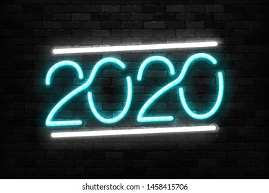 Vector realistic isolated neon sign of 2020 year logo for template decoration and covering on the wall background. Concept of Happy New Year and Merry Christmas.