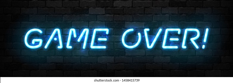 Vector realistic isolated neon sign of Game Over typography logo for template decoration and covering on the wall background. Concept of gaming.