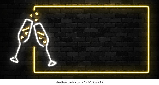 Vector realistic isolated neon sign of Champagne frame logo for template decoration and covering on the wall background. Concept of Merry Christmas and Happy New Year.