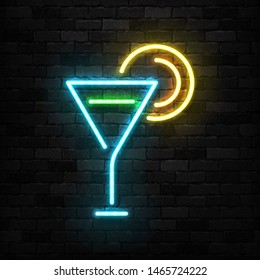 Vector realistic isolated neon sign of Cocktail logo for template decoration and covering on the wall background. Concept of free drinks, happy hour and night club.