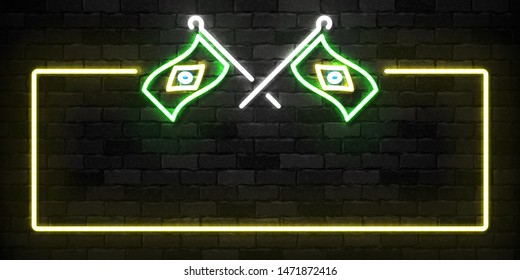 Vector realistic isolated neon sign of Brazil flag frame logo for template decoration on the wall background. Concept of 7th September, Brazil's Independence Day.