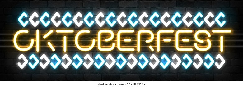 Vector realistic isolated neon sign of Oktoberfest logo for template decoration and invitation covering on the wall background.