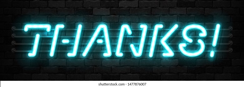 Vector realistic isolated neon sign of Thanks typography logo for template decoration and layout covering on the wall background.