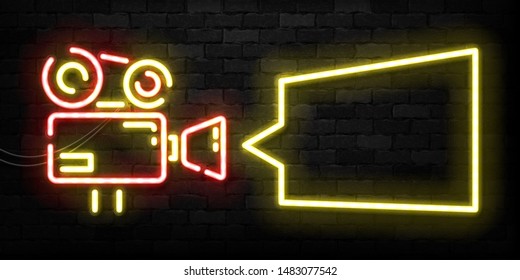 Vector realistic isolated neon sign of Cinema frame logo for template decoration and invitation covering on the wall background.