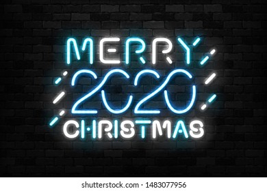 Vector realistic isolated neon sign of Merry 2020 Christmas logo for template decoration and invitation covering on the wall background. Concept of Merry Christmas and Happy New Year.