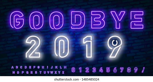 Vector realistic isolated neon sign of Goodbye 2019 logo for template decoration and covering on the wall background. Concept of Happy New Year and Merry Christmas.