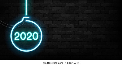 Vector realistic isolated neon sign of 2020 flyer logo for template decoration and invitation covering on the wall background. Concept of Merry Christmas and Happy New Year.