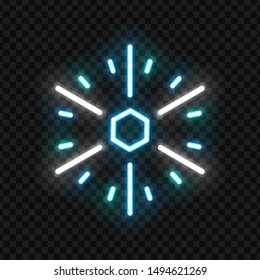 Vector realistic isolated neon sign of Snowflake logo for template decoration and invitation covering on the transparent background. Concept of Happy New Year and Merry Christmas.