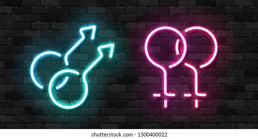 Vector realistic isolated neon sign of Gay and Lesbian symbol for template decoration and invitation covering on the wall background. Concept of Pride.