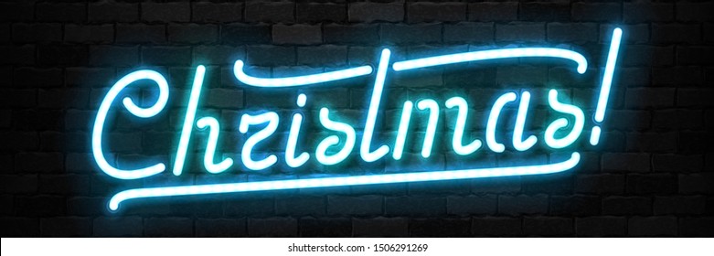 Vector realistic isolated neon sign of Christmas logo for template decoration and invitation promo covering on the wall background. Concept of Happy New Year.