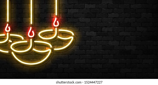 Vector realistic isolated neon sign of Diwali flyer logo for template decoration and invitation covering on the wall background.