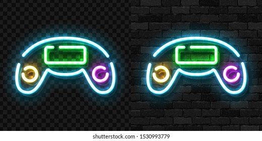 Vector realistic isolated neon sign of Controller logo for template decoration and covering on the wall and transparent background. Concept of gaming.