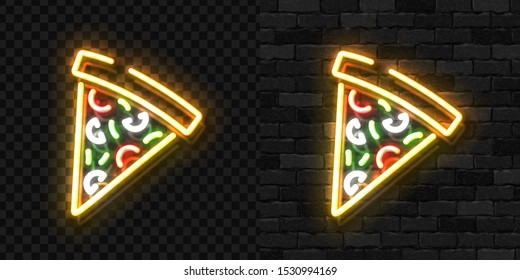 Vector realistic isolated neon sign of Pizza logo for template decoration and covering on the wall and transparent background. Concept of restaurant, cafe, pizzeria and italian food.