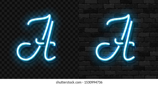 Vector realistic isolated neon sign of A letter logo for template decoration and invitation covering on the wall and transparent background.