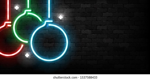 Vector realistic isolated neon sign of Christmas Balls flyer logo for template decoration and invitation covering on the wall background. Concept of Merry Christmas and Happy New Year.