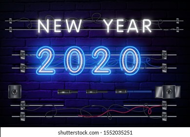 Vector realistic isolated neon sign of 2020 year logo for template decoration and covering on the wall background. Concept of Happy New Year and Merry Christmas.