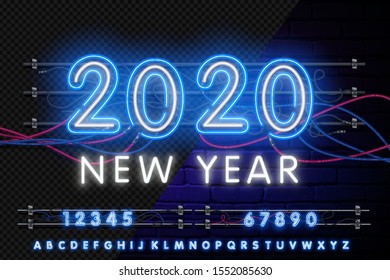 Vector realistic isolated neon sign of 2020 year logo for template decoration and covering on the wall background. Concept of Happy New Year and Merry Christmas.