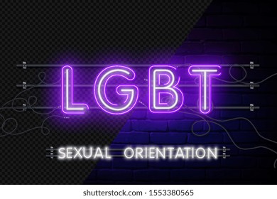 Vector realistic isolated neon sign of LGBT logo for decoration and covering on the wall background.