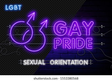 Vector realistic isolated neon sign of Gay pride logo for decoration and covering on the wall background.