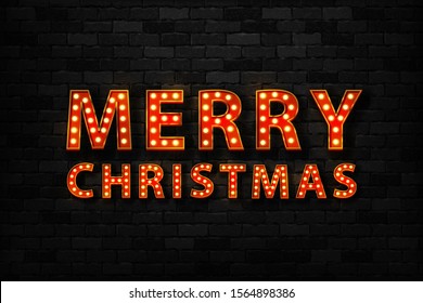 Vector realistic isolated neon sign of Merry Christmas marquee logo for template decoration and invitation covering on the wall background. Concept of Merry Christmas and Happy New Year.