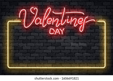 Vector realistic isolated neon sign of Happy Valentines Day frame for template decoration and layout covering on the wall background.