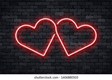 Vector realistic isolated neon sign of Heart for template decoration and layout covering on the wall background. Concept of Happy Valentines Day.