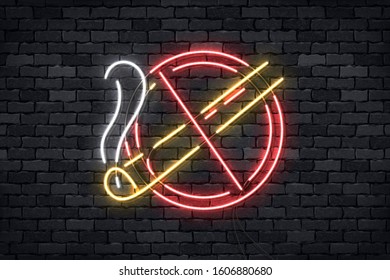 Vector realistic isolated neon sign of No Smoking logo for template decoration and covering on the wall background.