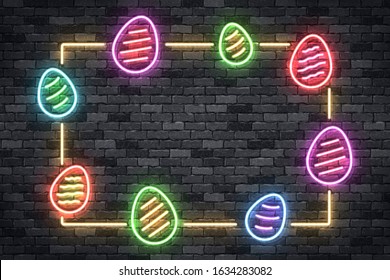 Vector realistic isolated neon sign of Easter frame for template decoration and covering on the wall background. Concept of Happy Easter celebration.