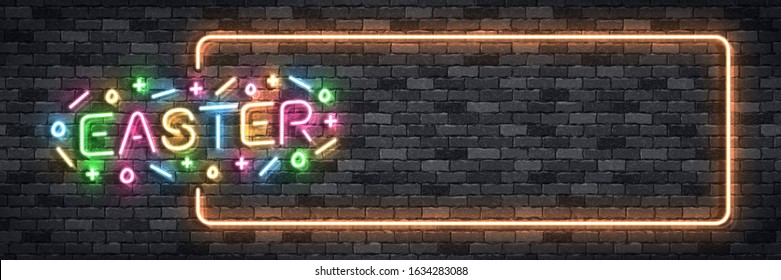 Vector realistic isolated neon sign of Easter frame for template decoration and covering on the wall background. Concept of Happy Easter celebration.