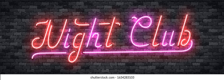 Vector realistic isolated neon sign of Night Club typography logo for party invitation template decoration and layout on the wall background. Concept of disco and nightlife.