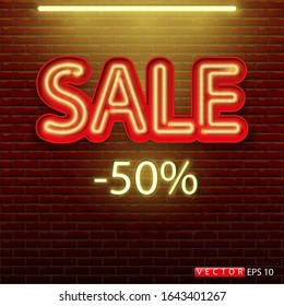 Vector realistic isolated neon sign of Sale lettering for decoration and covering on the wall background. Concept of discount and clearance. EPS 10.
