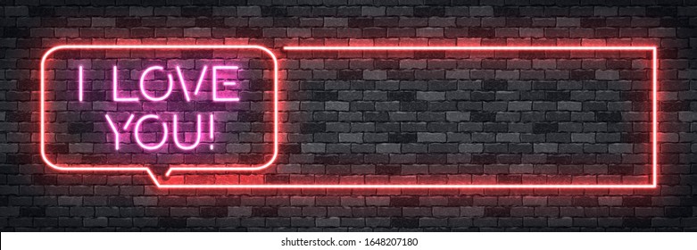 Señal de neón aislado vectorial del volante I Love You para la decoración de plantilla y el diseño de la cubierta en el fondo de la pared. Concepto de Feliz Día de San Valentín.