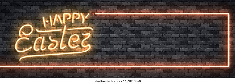 Vector realistic isolated neon sign of Easter flyer logo for template decoration and covering on the wall background. Concept of Happy Easter celebration.