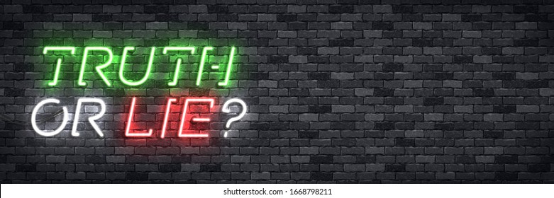 Vector realistic isolated neon sign of Truth or Lie flyer logo for template decoration on the wall background. Concept of quiz and mystery.