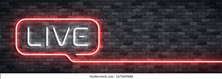 Vector realistic isolated neon sign of Live flyer logo for decoration on the wall background. Concept of podcast and radio.