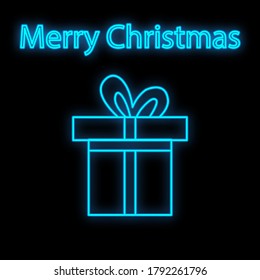 Vector realista, aislado signo de neón del logotipo Gift para la decoración en el fondo de la pared. Concepto de regalo de Navidad, bonificación o recompensa.