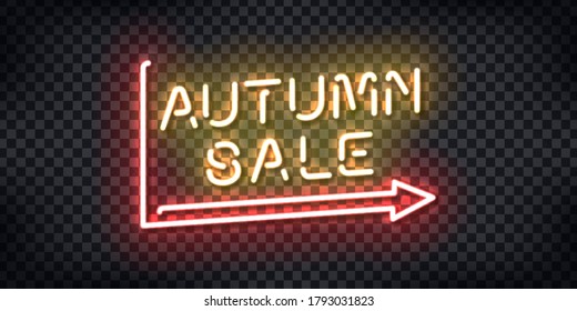 Vector realistic isolated neon sign for Autumn Sale for decoration and covering on the transparent background. Concept of Happy Autumn.