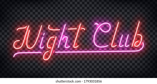 Vector realistic isolated neon sign of Night Club typography logo for party invitation template decoration and layout on the transparent background. Concept of disco and nightlife.