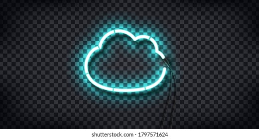 Vector realistic isolated neon sign of cloud for decoration and covering on the transparent background.