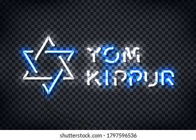 Vector realistic isolated neon sign of Yom Kippur logo for template decoration and covering on the transparent background.