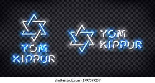 Vector realistic isolated neon sign of Yom Kippur logo for template decoration and covering on the transparent background.