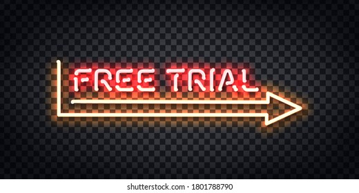 Vector realistic isolated neon sign of Free Trial frame logo for template decoration and layout covering on the transparent background.
