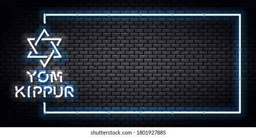 Vector realistic isolated neon sign of Yom Kippur frame logo for template decoration and covering on the wall background.