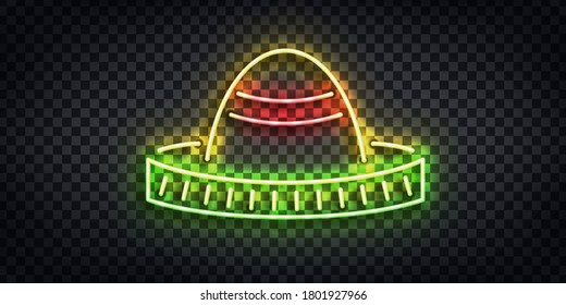 Vector realistic isolated neon sign of Sombrero logo for template decoration and invitation covering on the transparent background. Concept of Cinco De Mayo.